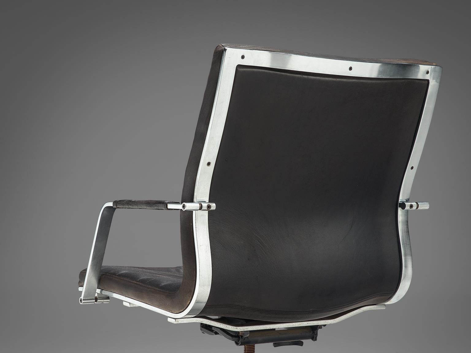Mid-20th Century Jørgen Lund & Ole Larsen Set of Three Office Chairs in Dark Brown Leather