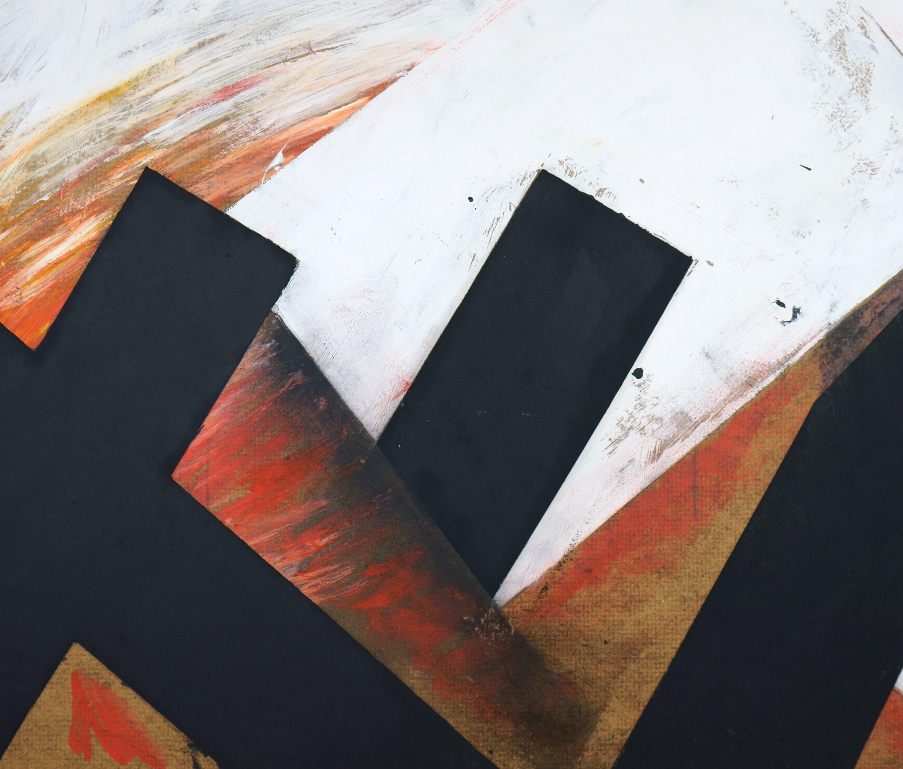 surfaces de forme noire sur fond rouge / - La double origine de la peinture - - Painting de Jürgen Möbius
