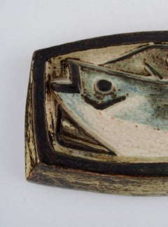 Jørgen Mogensen for Royal Copenhagen, Wall Plaque in Glazed Stoneware with Fish