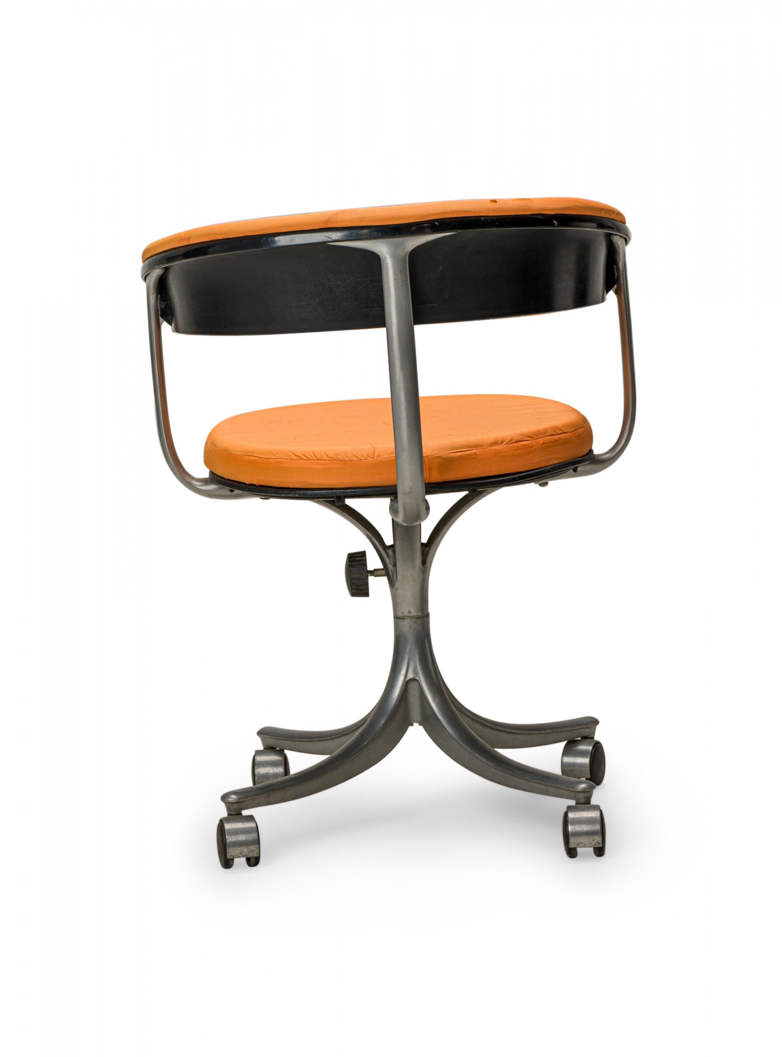 20th Century Jørgen Rasmussen Danish Orange Upholstery and Silver Metal Rolling Office Chair For Sale