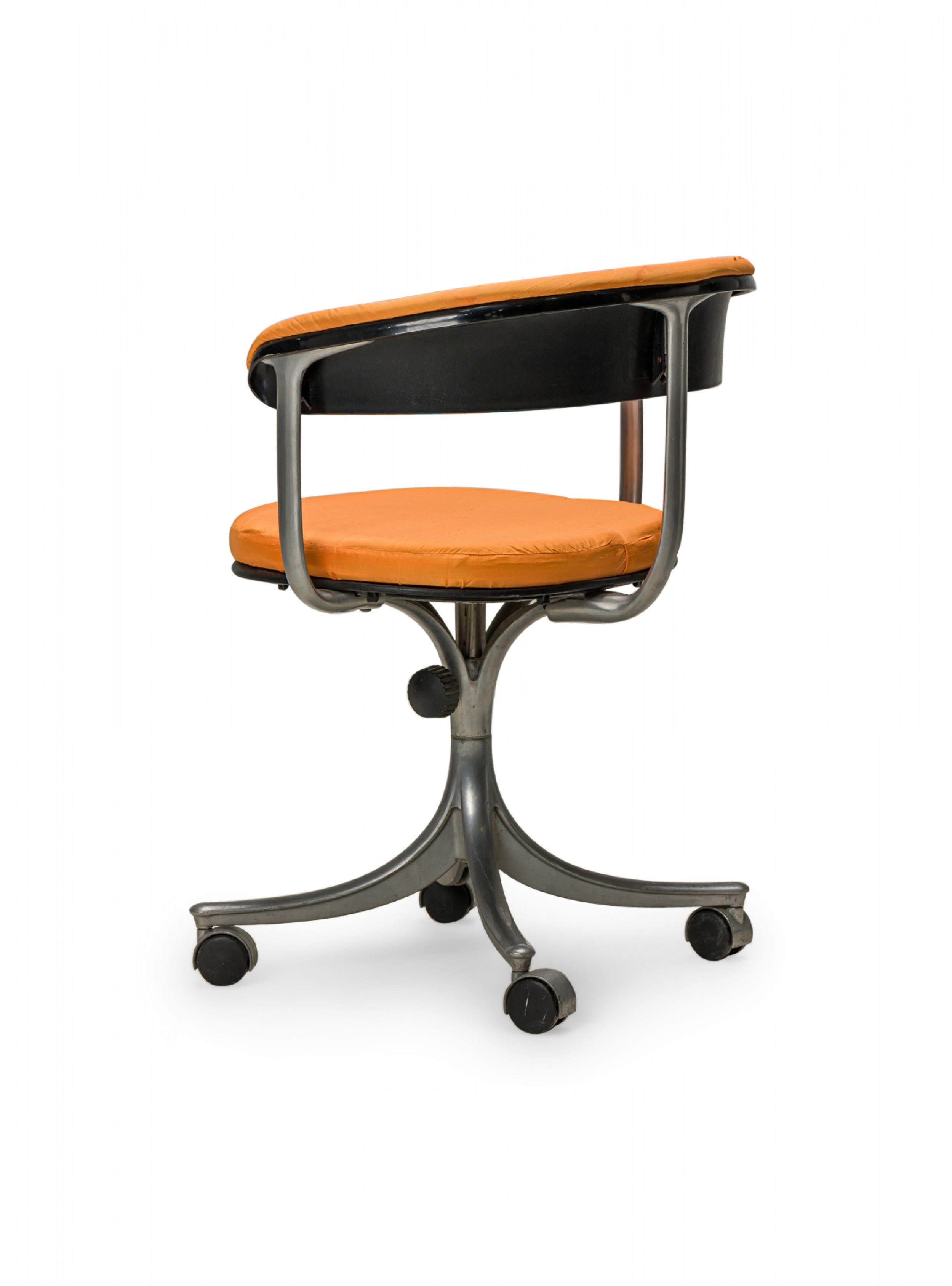 Jørgen Rasmussen Danish Orange Upholstery and Silver Metal Rolling Office Chair For Sale 1