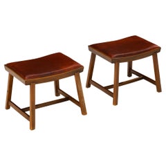 Vintage Jørgen Rohweder for Falsteds Møbelstelfabrik Stools in Wood and Leather