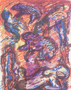 Jørgen Teik Hansen. Color lithograph. Abstract expressionist composition.