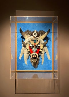 "African Image" Large Assemblage African Red Blue Mask By Danish Jørgen Waring