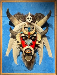 "African Image" Large Assemblage African Red Blue Mask By Danish Jørgen Waring