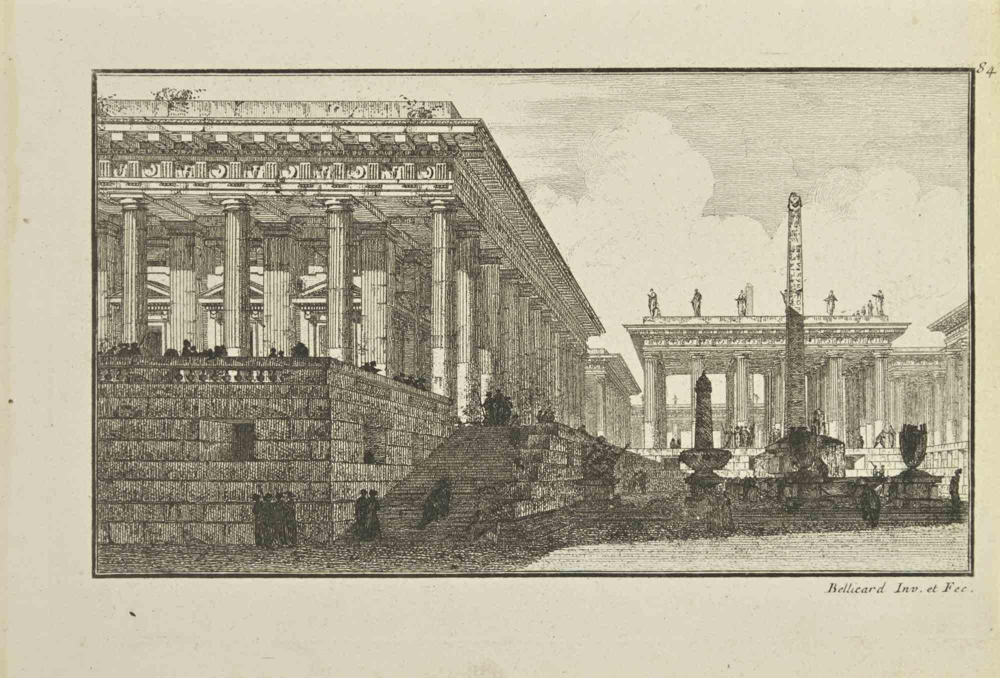 Roman Forum is an etching realized by Jérôme Charles Bellicard in 18th Century.

Good conditions.

The artwork is depicted through confident strokes.