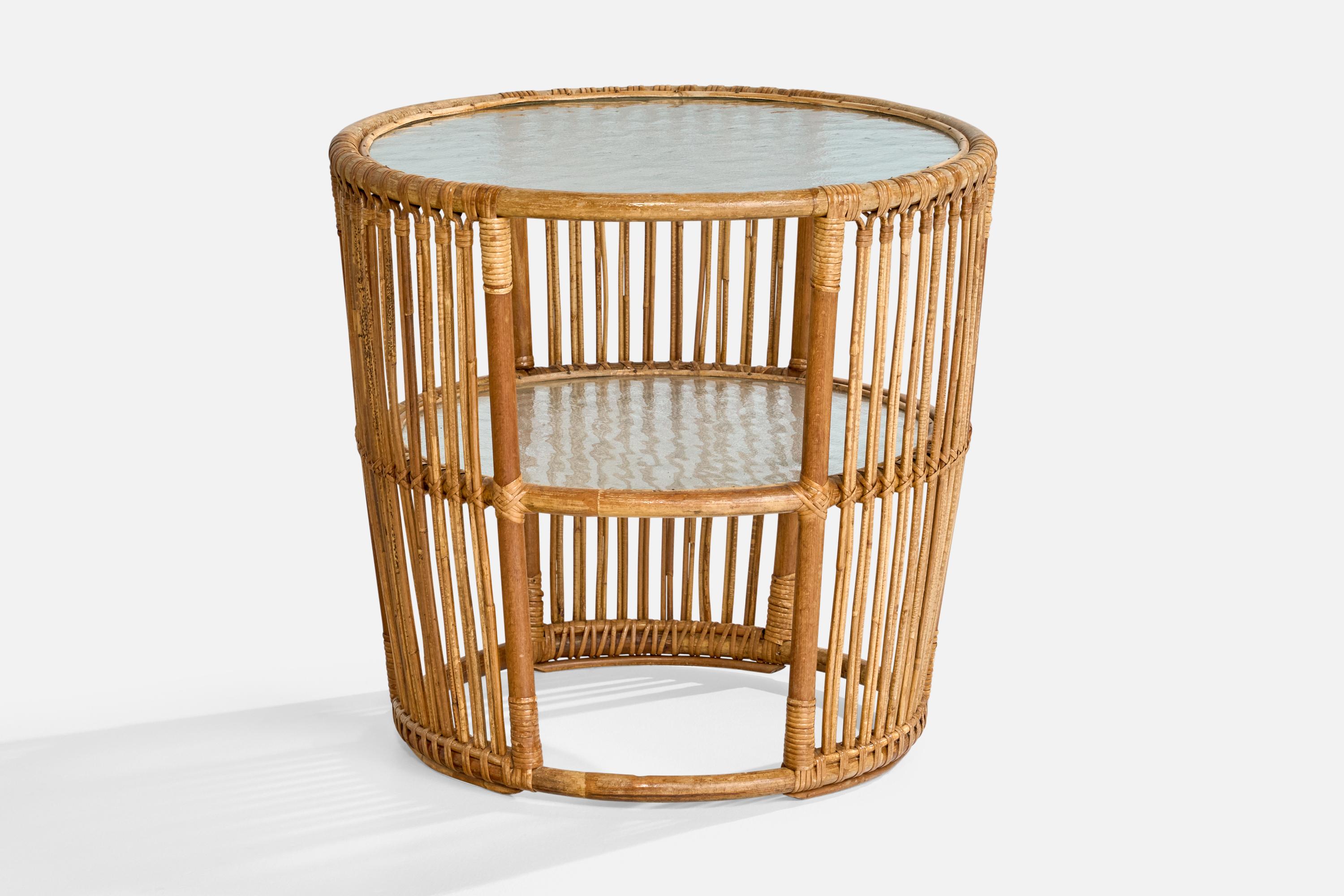 Mid-Century Modern Jørn Rohweder, table d'appoint, bambou, rotin, verre, Danemark, années 1950 en vente