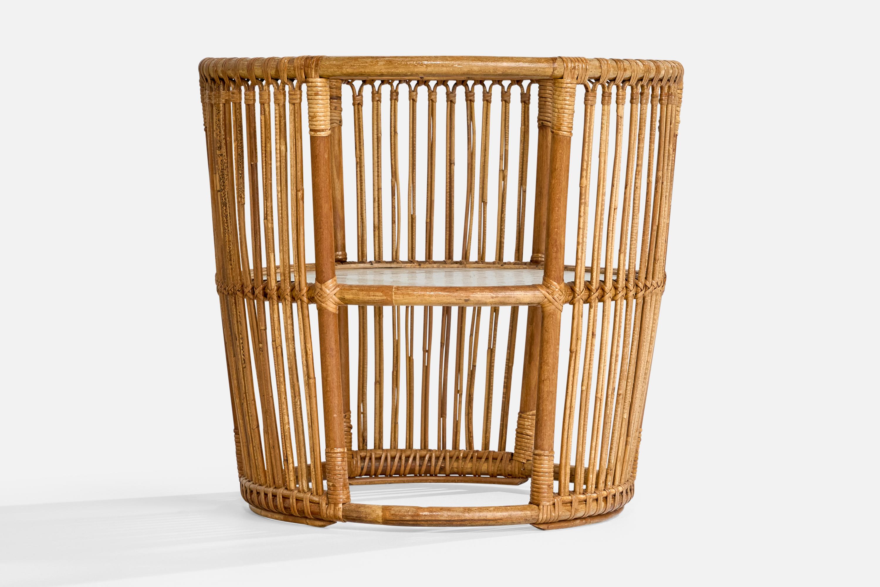 Suédois Jørn Rohweder, table d'appoint, bambou, rotin, verre, Danemark, années 1950 en vente