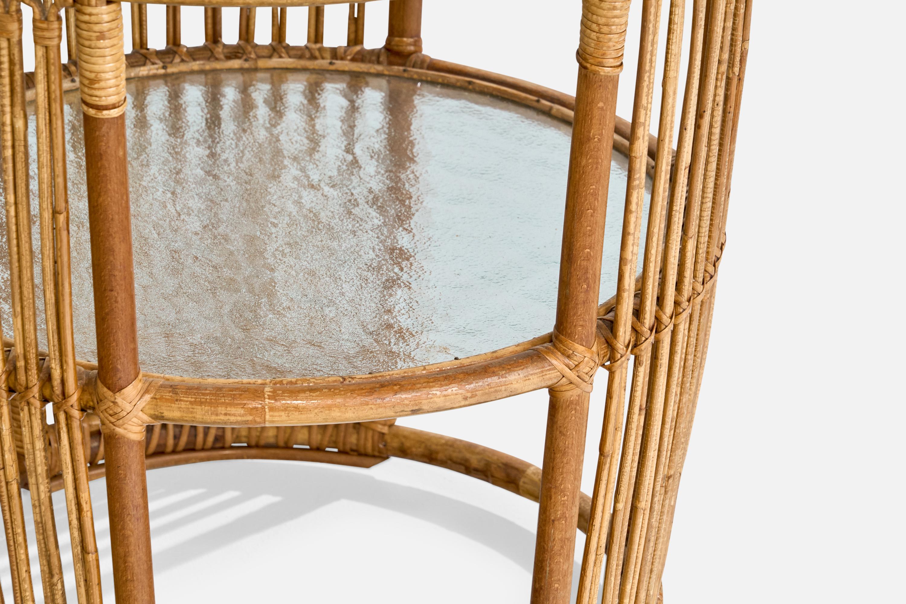 Bambou Jørn Rohweder, table d'appoint, bambou, rotin, verre, Danemark, années 1950 en vente