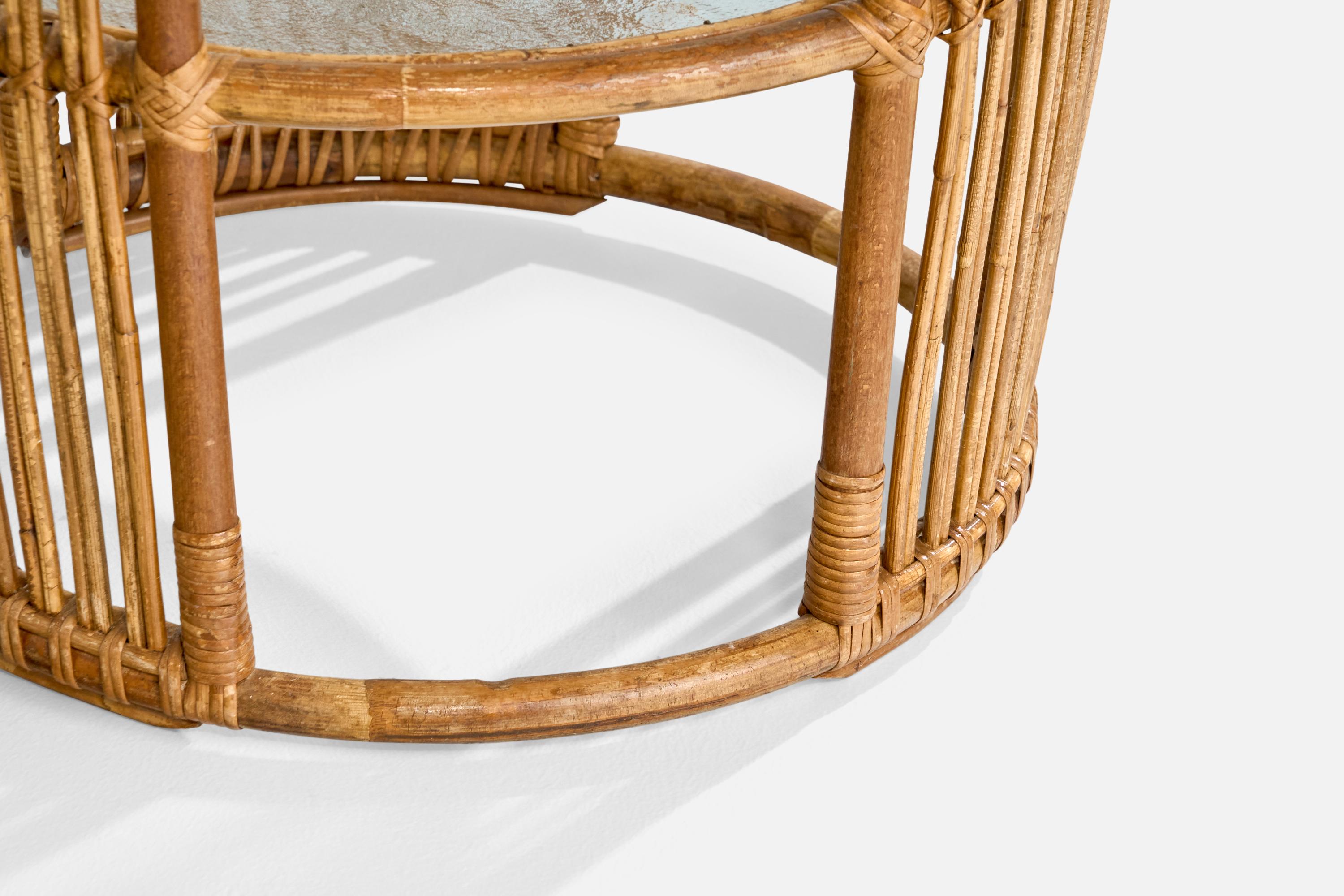 Jørn Rohweder, table d'appoint, bambou, rotin, verre, Danemark, années 1950 en vente 1