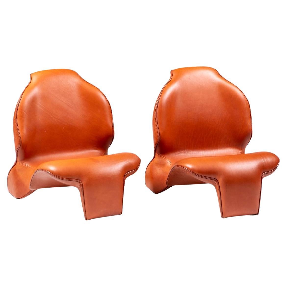Jørn Utzon Pair of “Leaf Chairs” in Cognac Leather, Denmark, 1968 For Sale