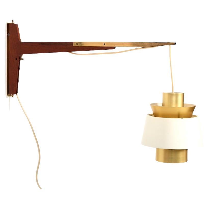 Jørn Utzon Teak and Brass Wall Lamp 1960s For Sale