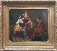 Tableau français du XVIIIe siècle Huile sur toile Le vendeur d'amours