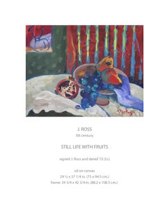 J. Ross American Oil on Canvas Painting Still Life with Fruits