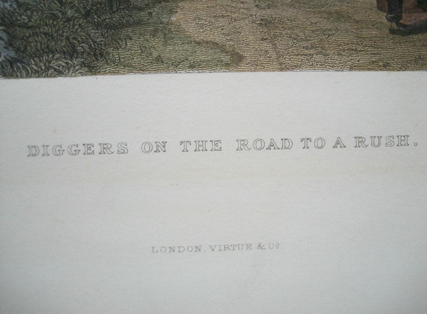 J. S. PROUT – „Diggers on the Road ...“ – handkolorierte Gravur – Großbritannien – um 1874 (Handbemalt) im Angebot