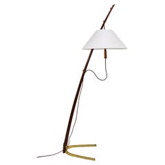 Vintage J.T. Kalmar 2x Dornstab Adjustable Floor Lamp, Brass, Walnut, Austria, 1950s