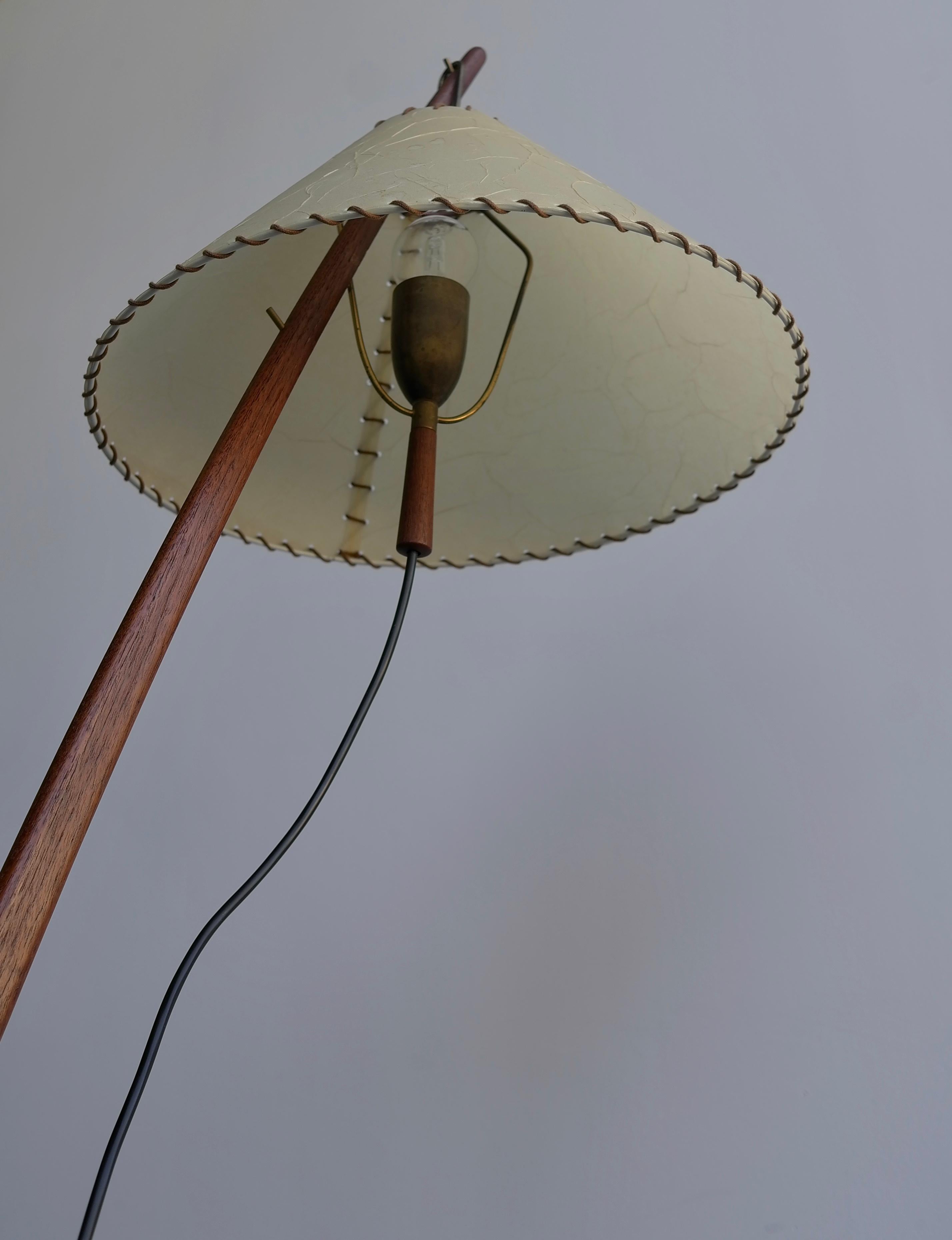 Brass Adjustable Floor Lamp in Teak, Austria, 1950s