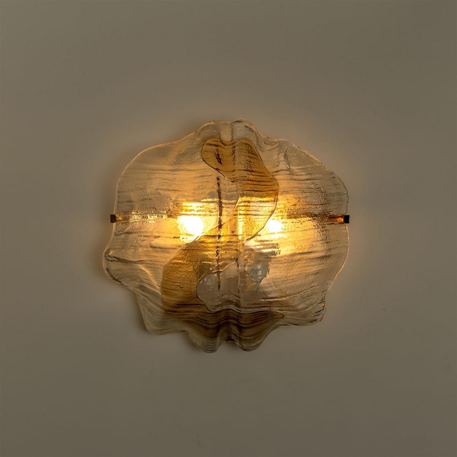 J.T. Apliques Kalmar de ámbar y cristal transparente, 1970 en Bueno estado para la venta en Rijssen, NL