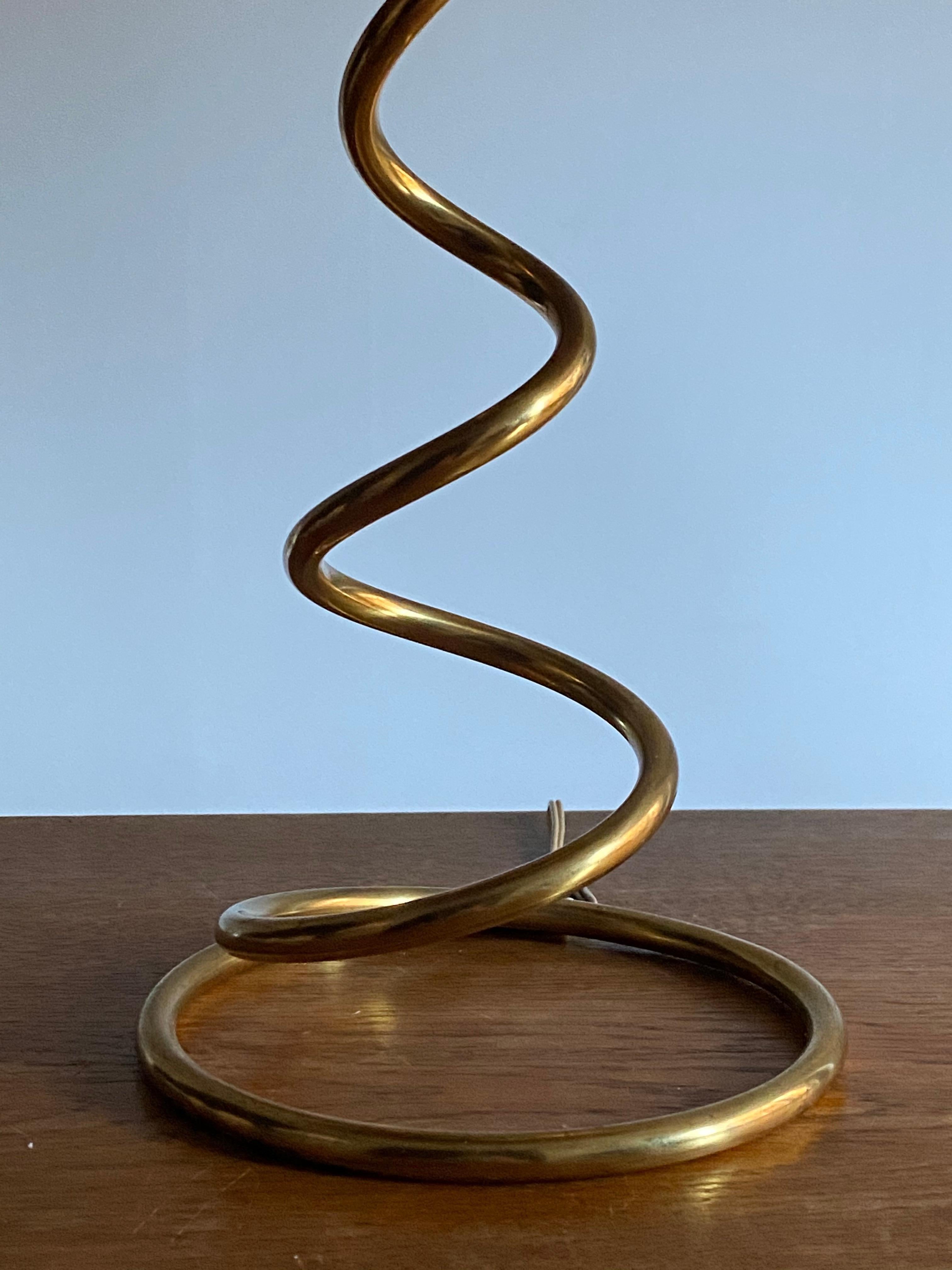 Mid-Century Modern J.T. Kalmar 'Attribution' Organic Table Lamp, Brass, Rattan, Germany, 1950s