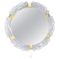 J.T. Kalmar Backlit Mirror Murano Ice Glass & Brass, Austria 1960s