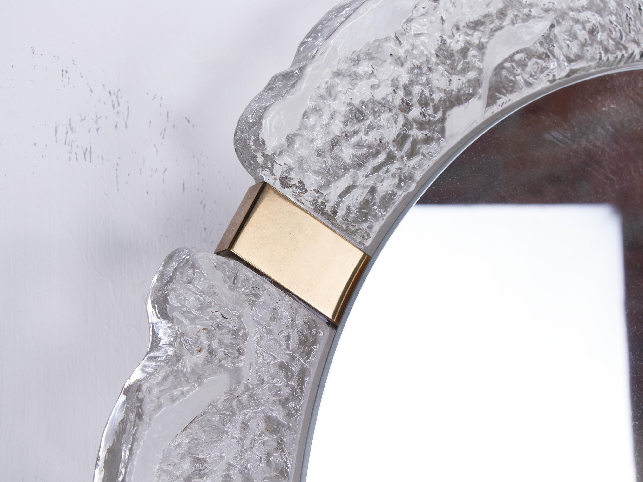Austrian J.T. Kalmar Backlit Mirror Murano Ice Glass & Brass, Austria 1960s For Sale