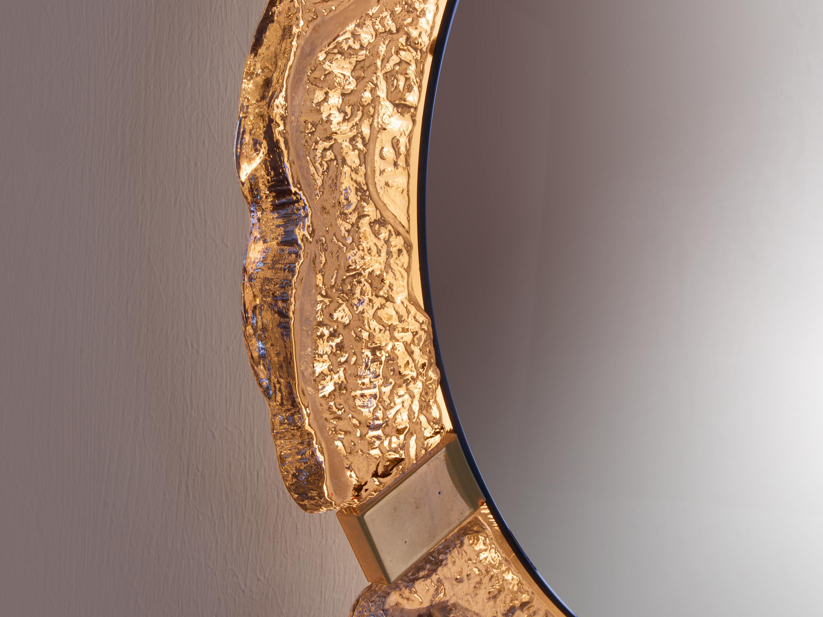 J.T. Kalmar Backlit Mirror Murano Ice Glass & Brass, Austria 1960s In Good Condition For Sale In Niederdorfelden, Hessen