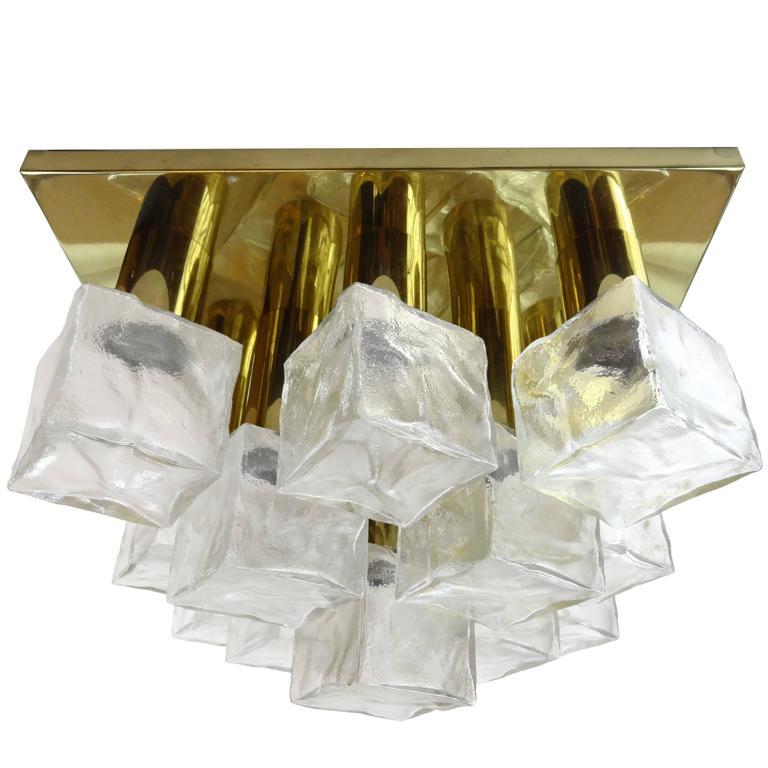 Austrian J.T. Kalmar Brass and Glass Ceiling Fixture For Sale