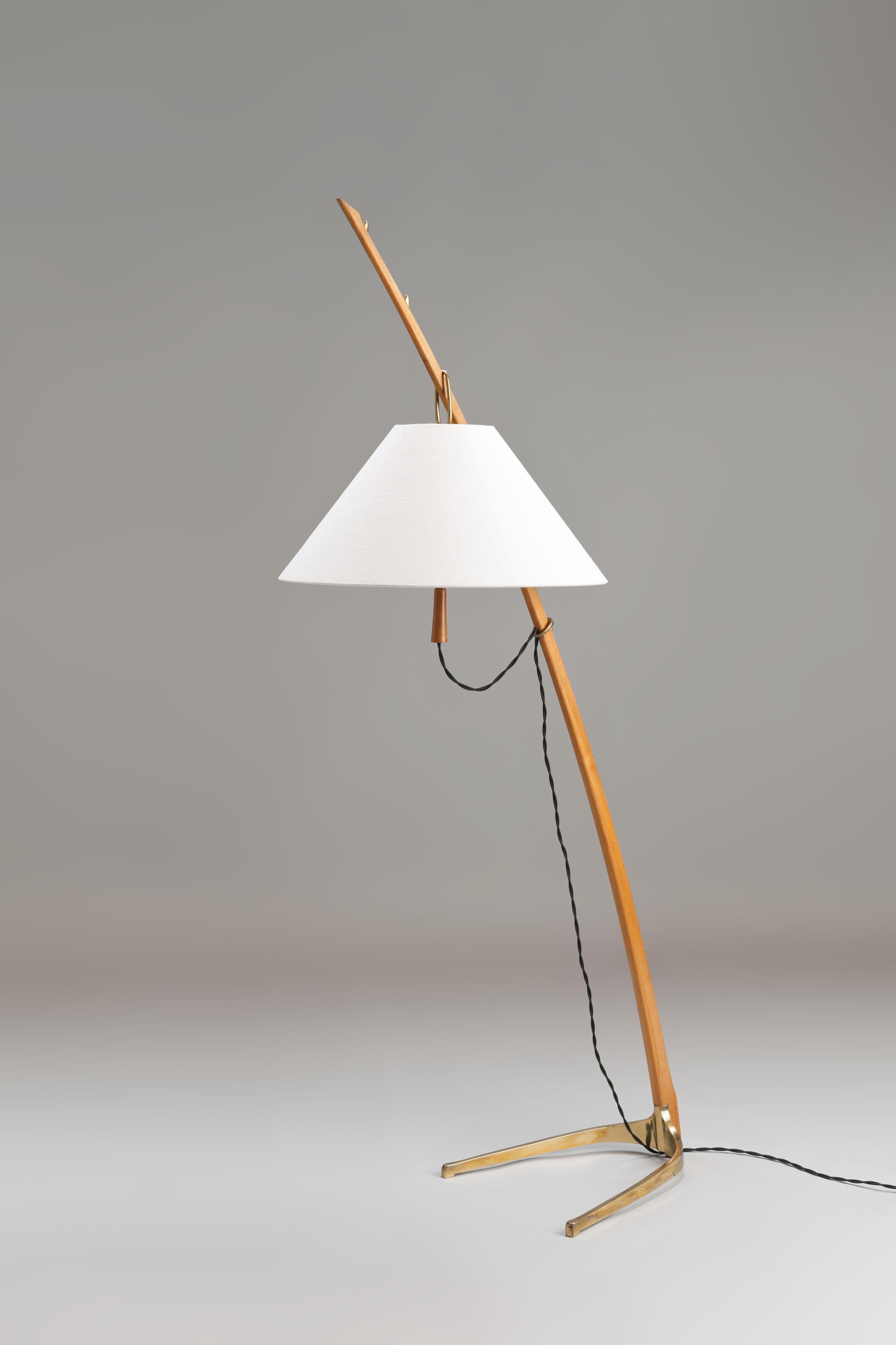 J.T. Kalmar Brass and Teak 'Dornstab' Floor Lamp In Good Condition In Utrecht, NL