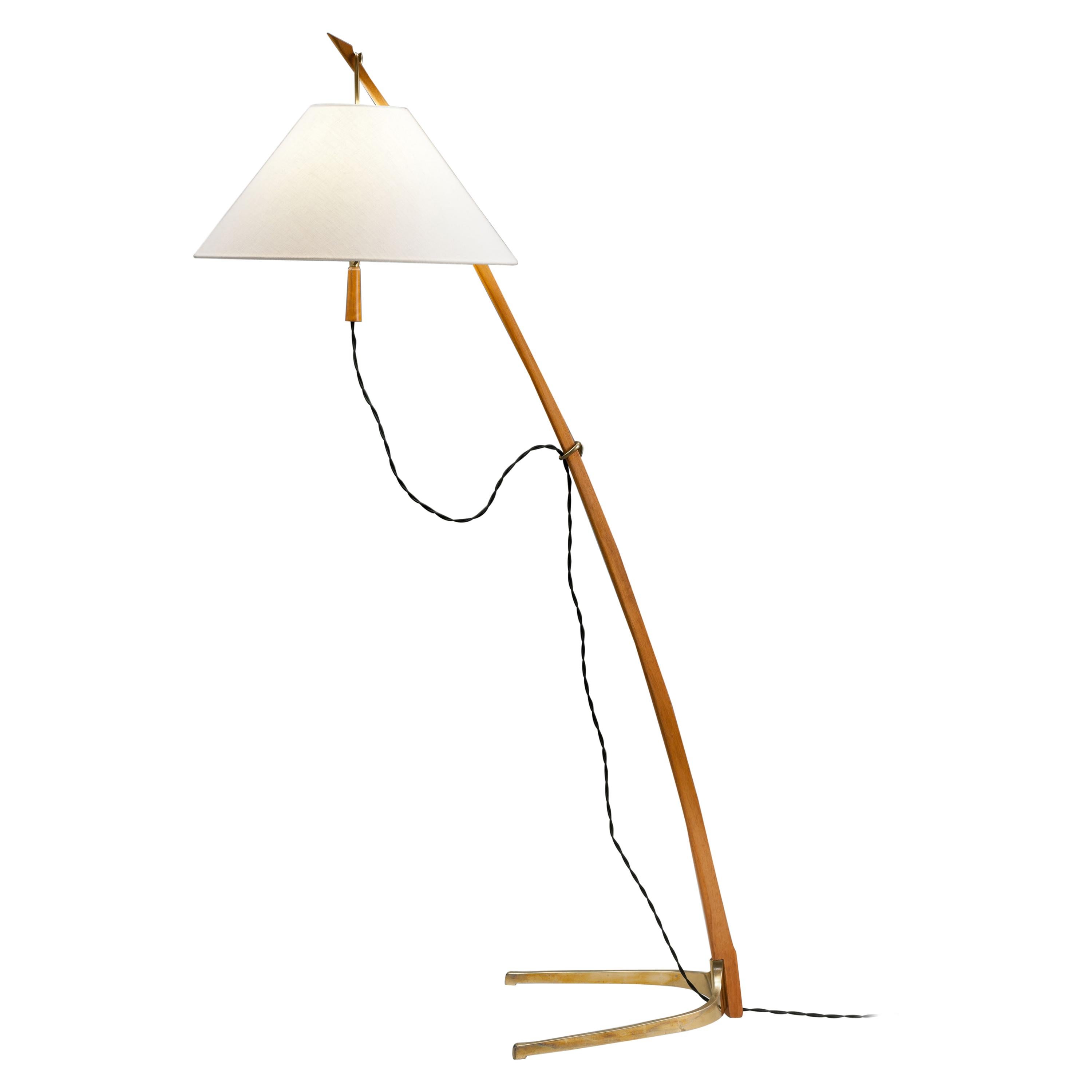 J.T. Kalmar Brass and Teak 'Dornstab' Floor Lamp