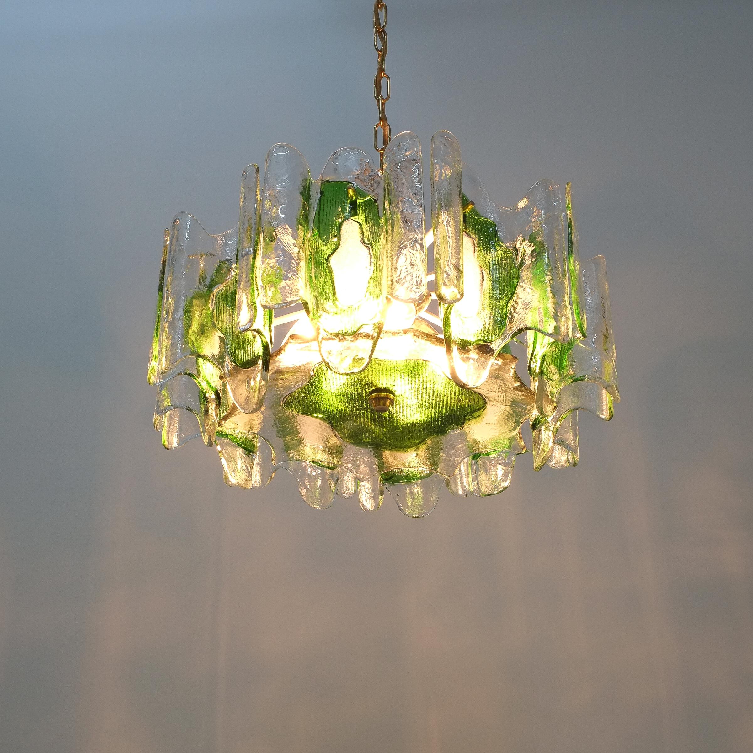 Austrian J.T Kalmar Chandelier Fixture with Murano Glass Brass, Austria, 1960