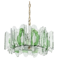 Retro J.T Kalmar Chandelier Fixture with Murano Glass Brass, Austria, 1960