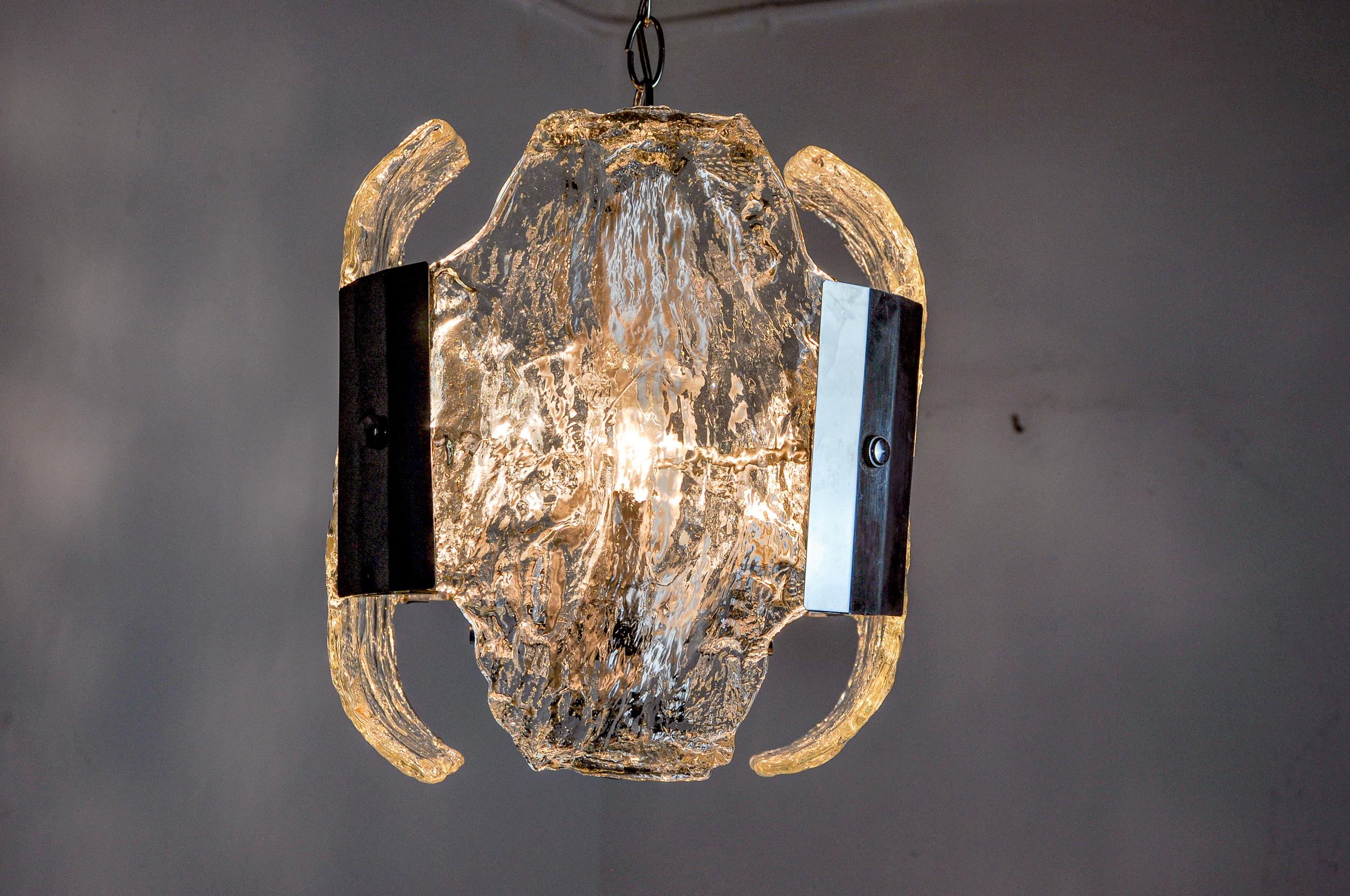 Hollywood Regency JT Kalmar chandelier, frosted Murano glass, space age, Austria 1970 For Sale