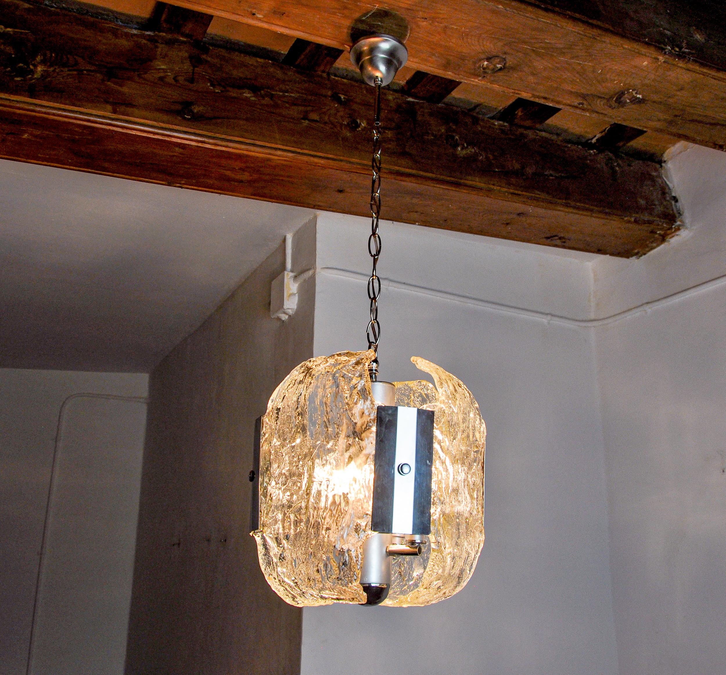 Austrian JT Kalmar chandelier, frosted Murano glass, space age, Austria 1970 For Sale