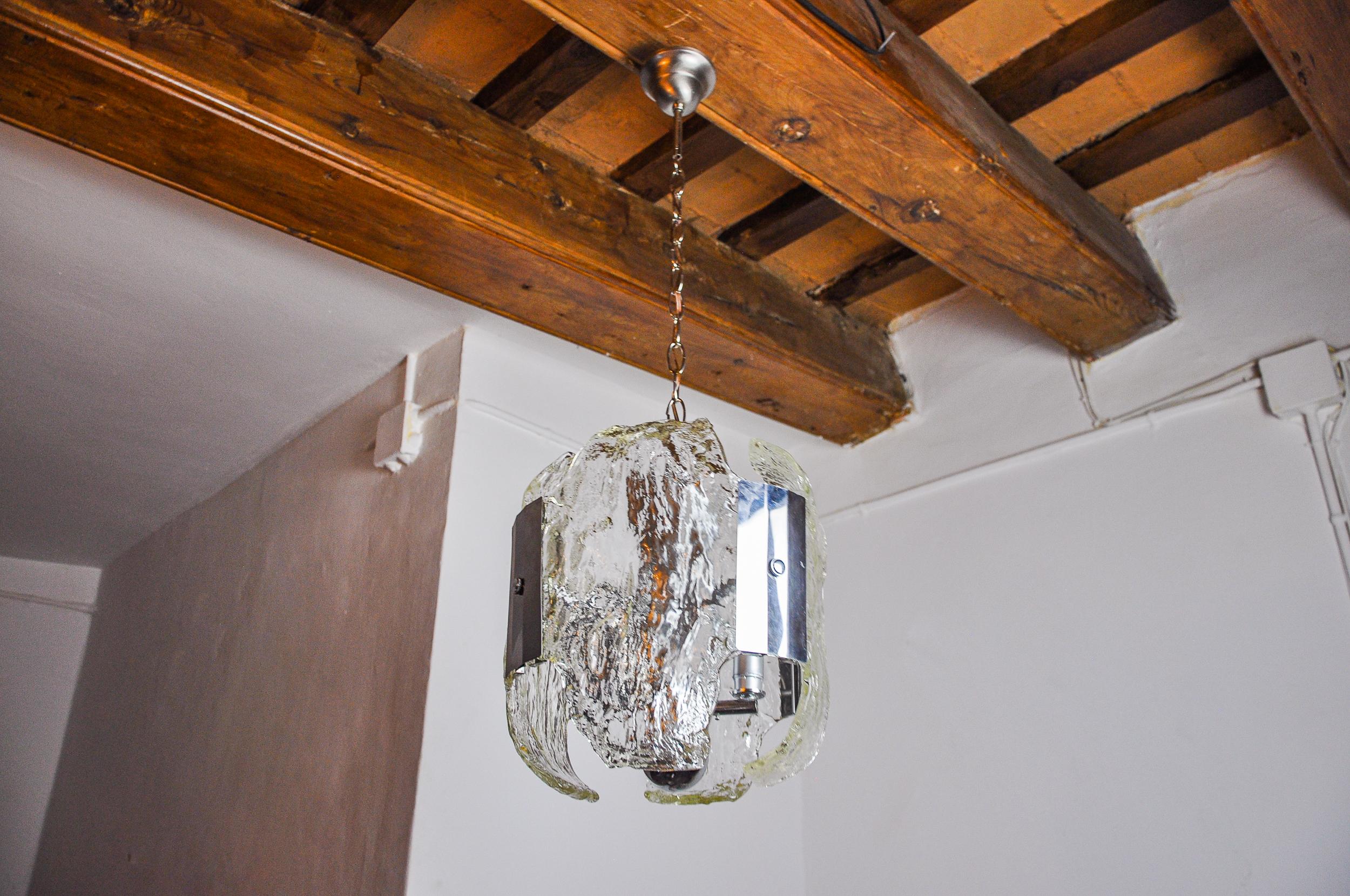 Crystal JT Kalmar chandelier, frosted Murano glass, space age, Austria 1970 For Sale