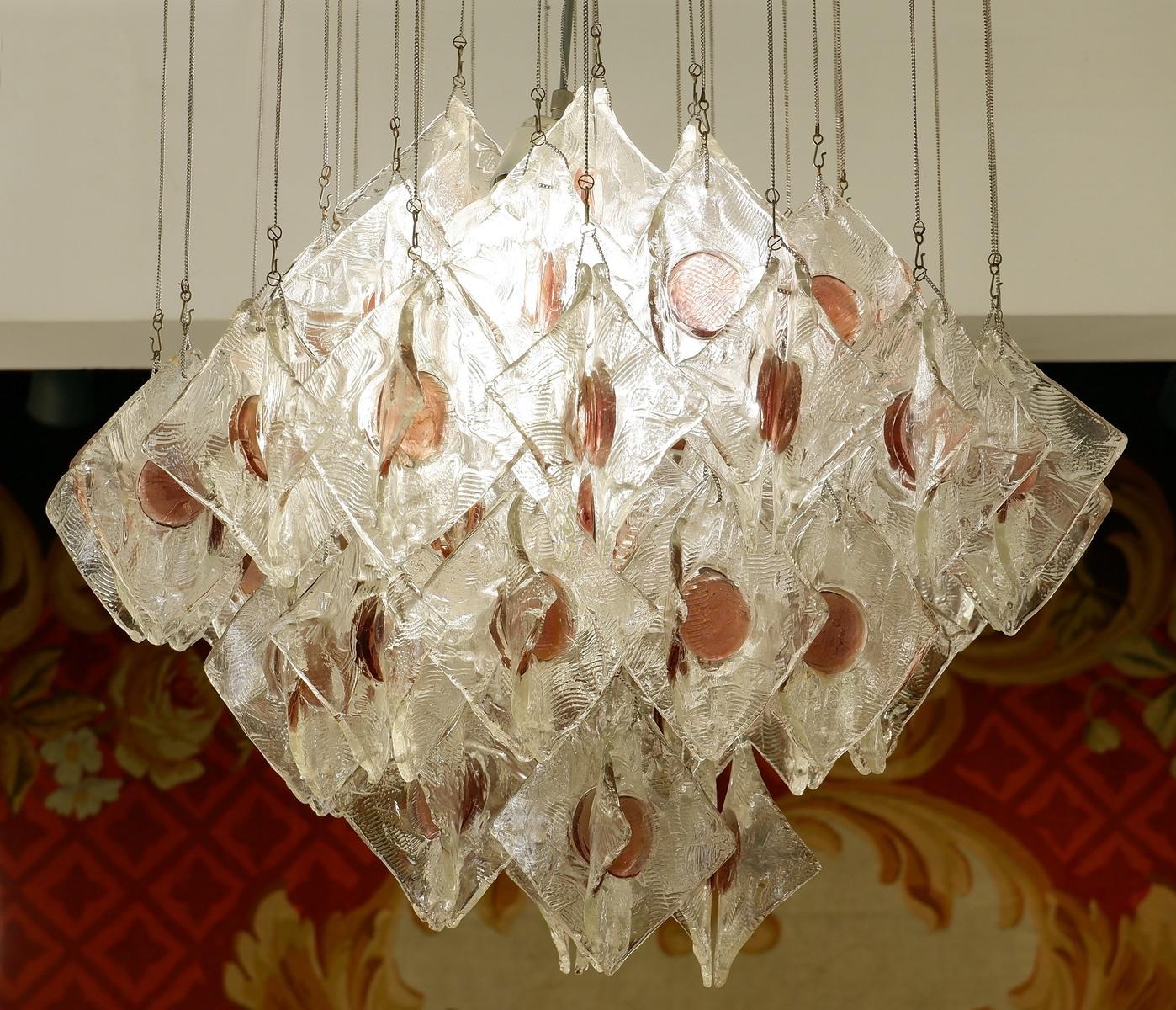 JT Kalmar chandelier with clear and lavender glass pendants - circa 1960.