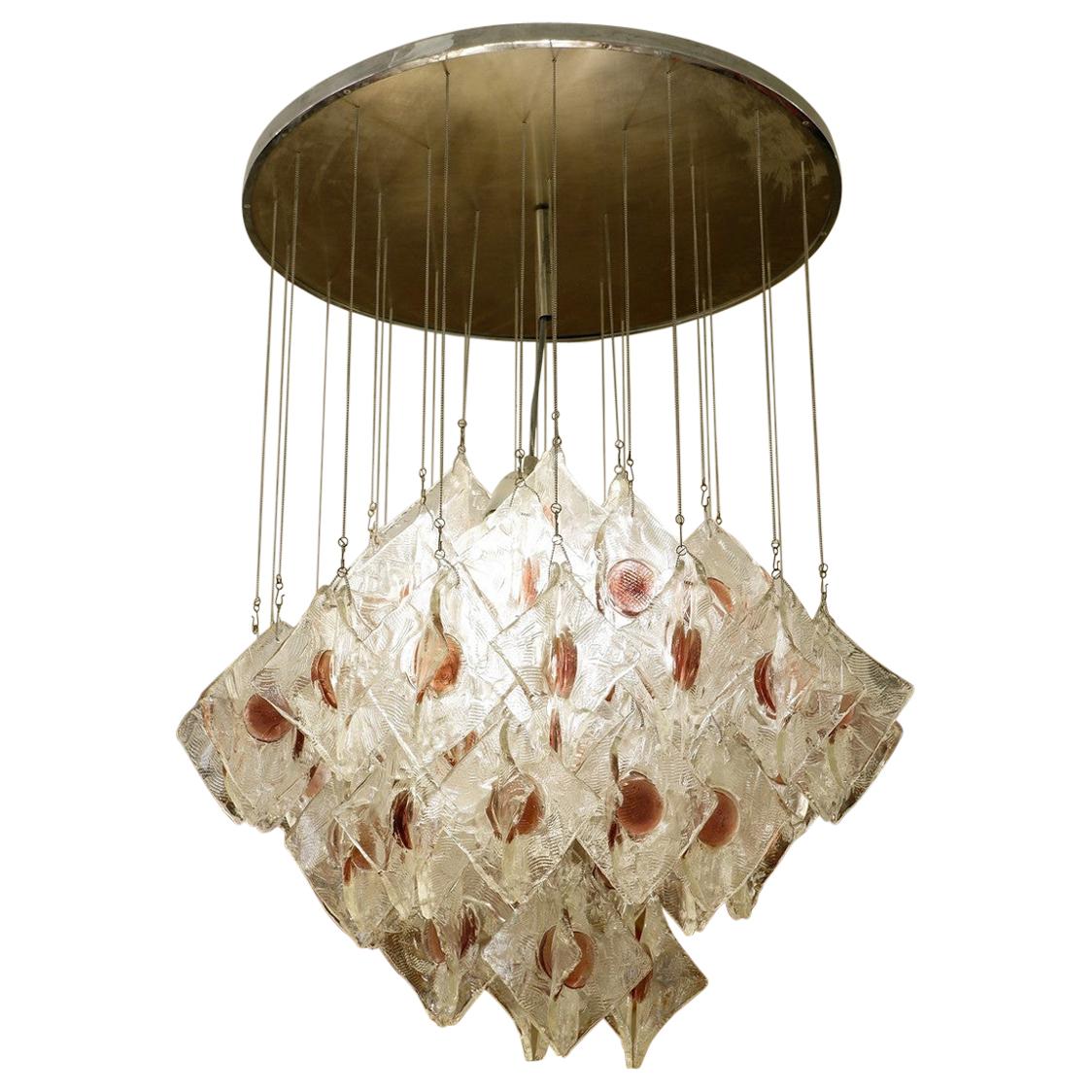 JT Kalmar Chandelier with Clear and Lavender Glass Pendants, circa 1960