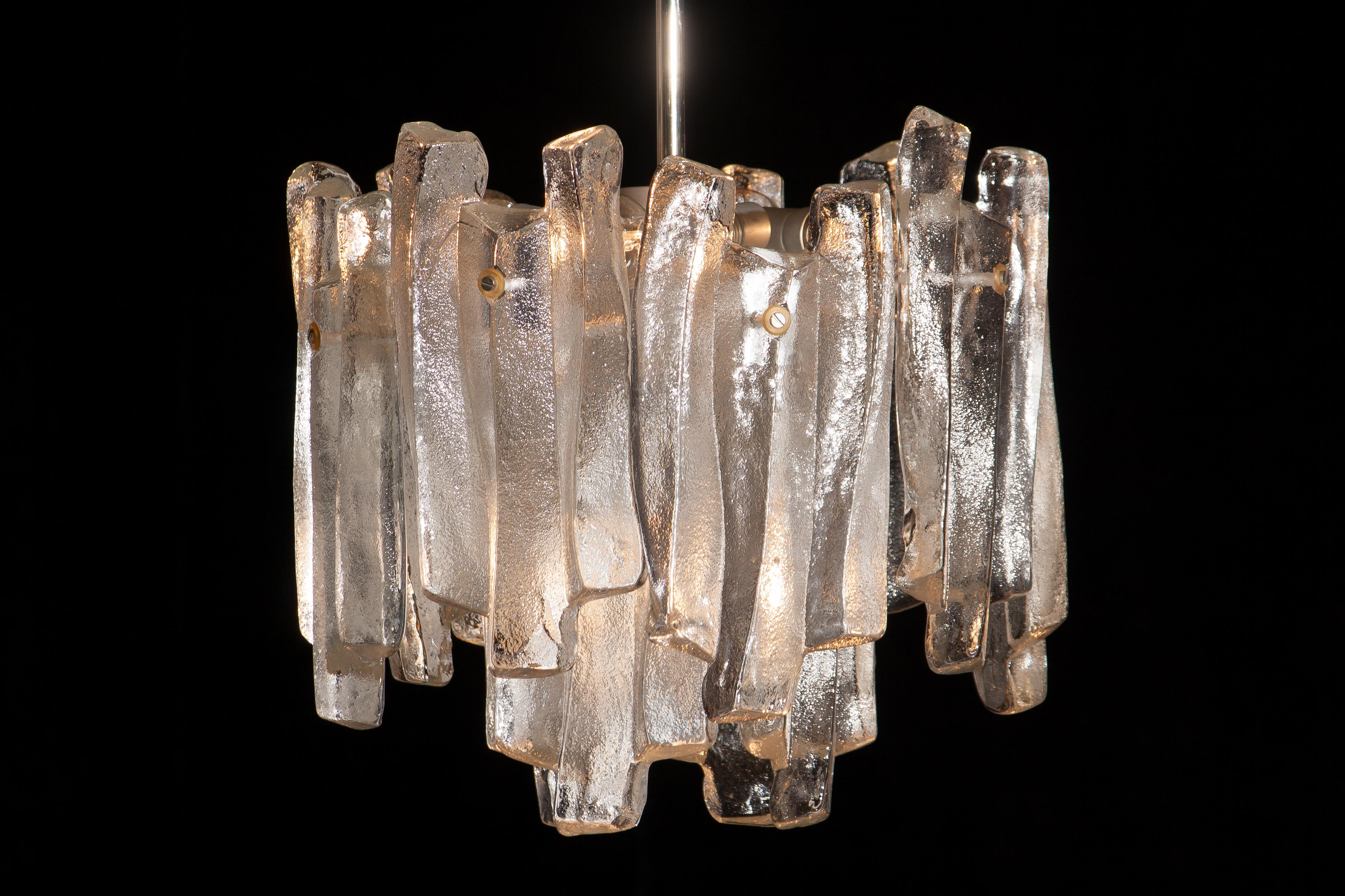 Metal J.T. Kalmar Design Chandelier with Frosted Glass Elements, 1970s