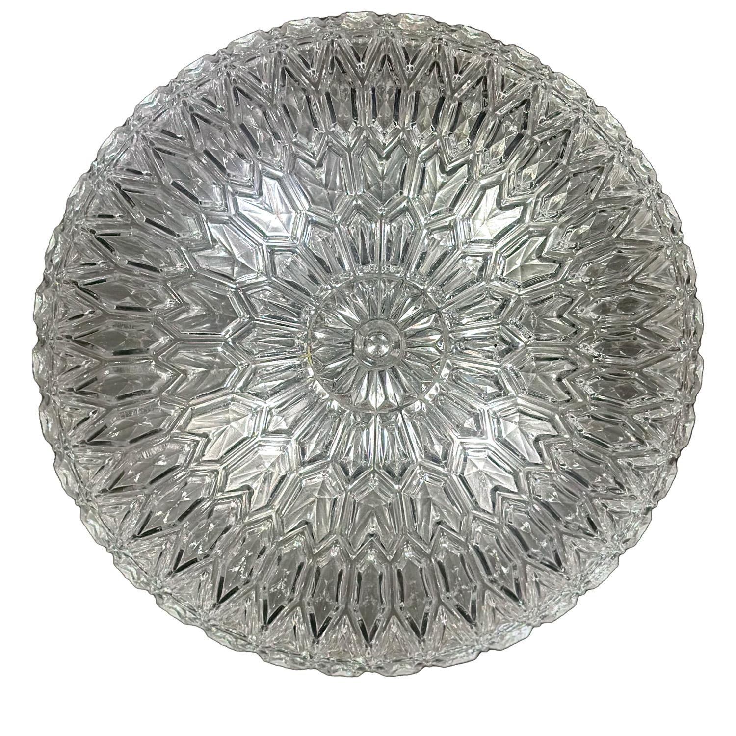 J.T. Kalmar Elegant Cut Glass Flush Mount Light Fixture 1960s In Excellent Condition For Sale In New York, NY