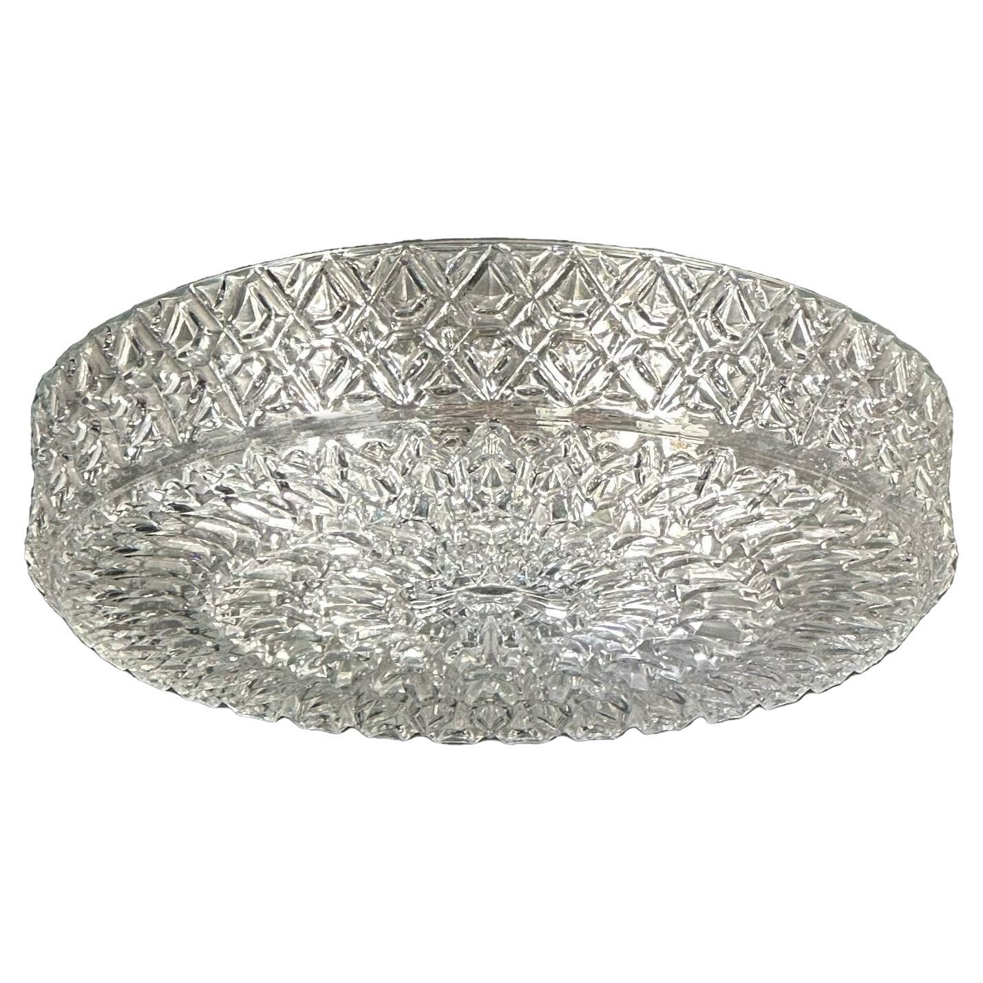 J.T. Kalmar Elegant Cut Glass Flush Mount Light Fixture 1960s