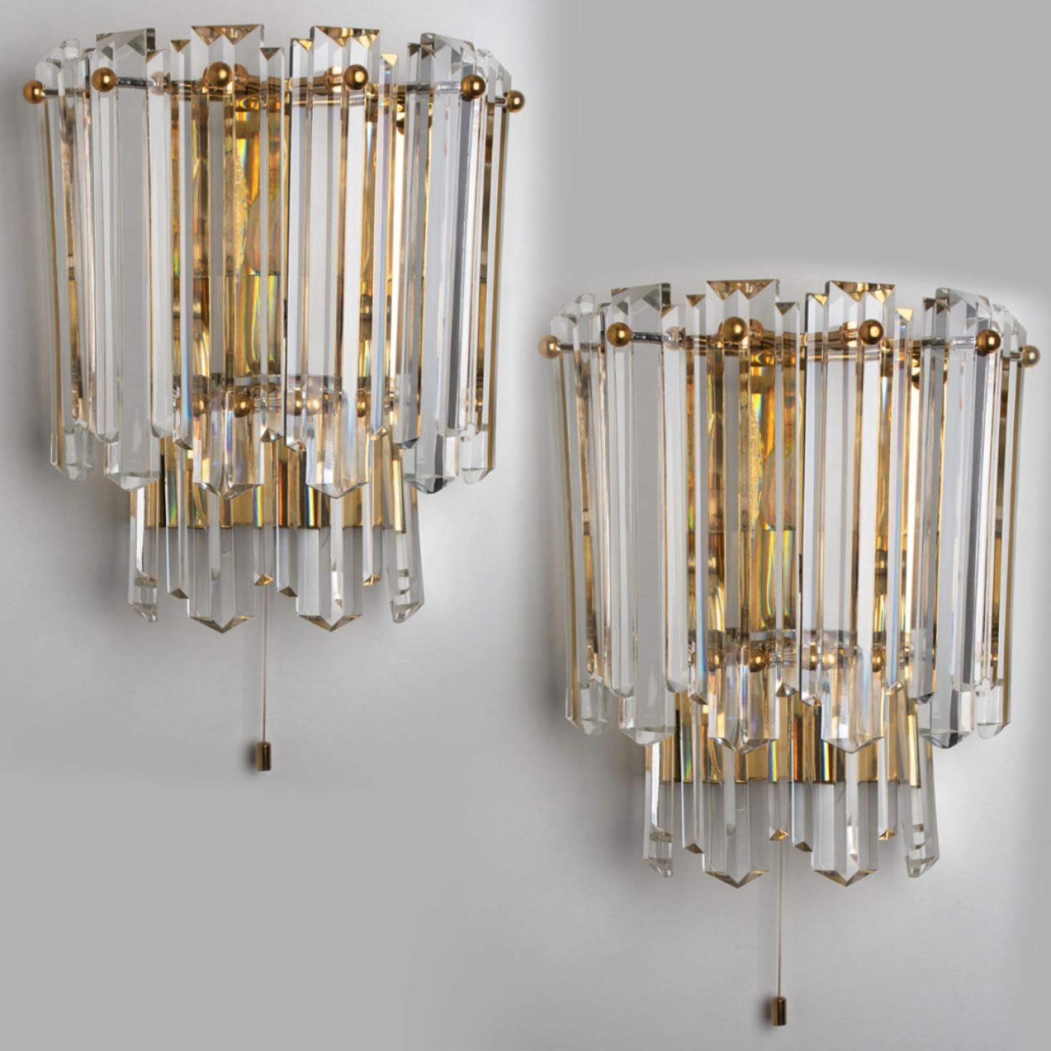 J.T. Kalmar Faceted Glass and Gilt Brass Sconces, Italy, 1970s For Sale 2