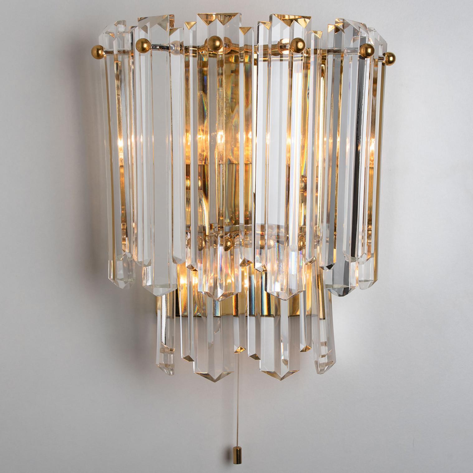 J.T. Kalmar Faceted Glass and Gilt Brass Sconces, Italy, 1970s For Sale 6