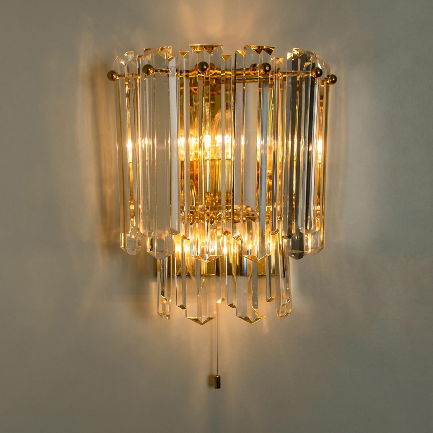 J.T. Kalmar Faceted Glass and Gilt Brass Sconces, Italy, 1970s For Sale 1