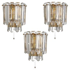 J.T. Kalmar Faceted Glass and Gilt Brass Sconces, Italy, 1970s