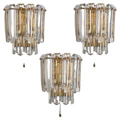 J.T. Kalmar Faceted Glass and Gilt Brass Sconces, Italy, 1970s