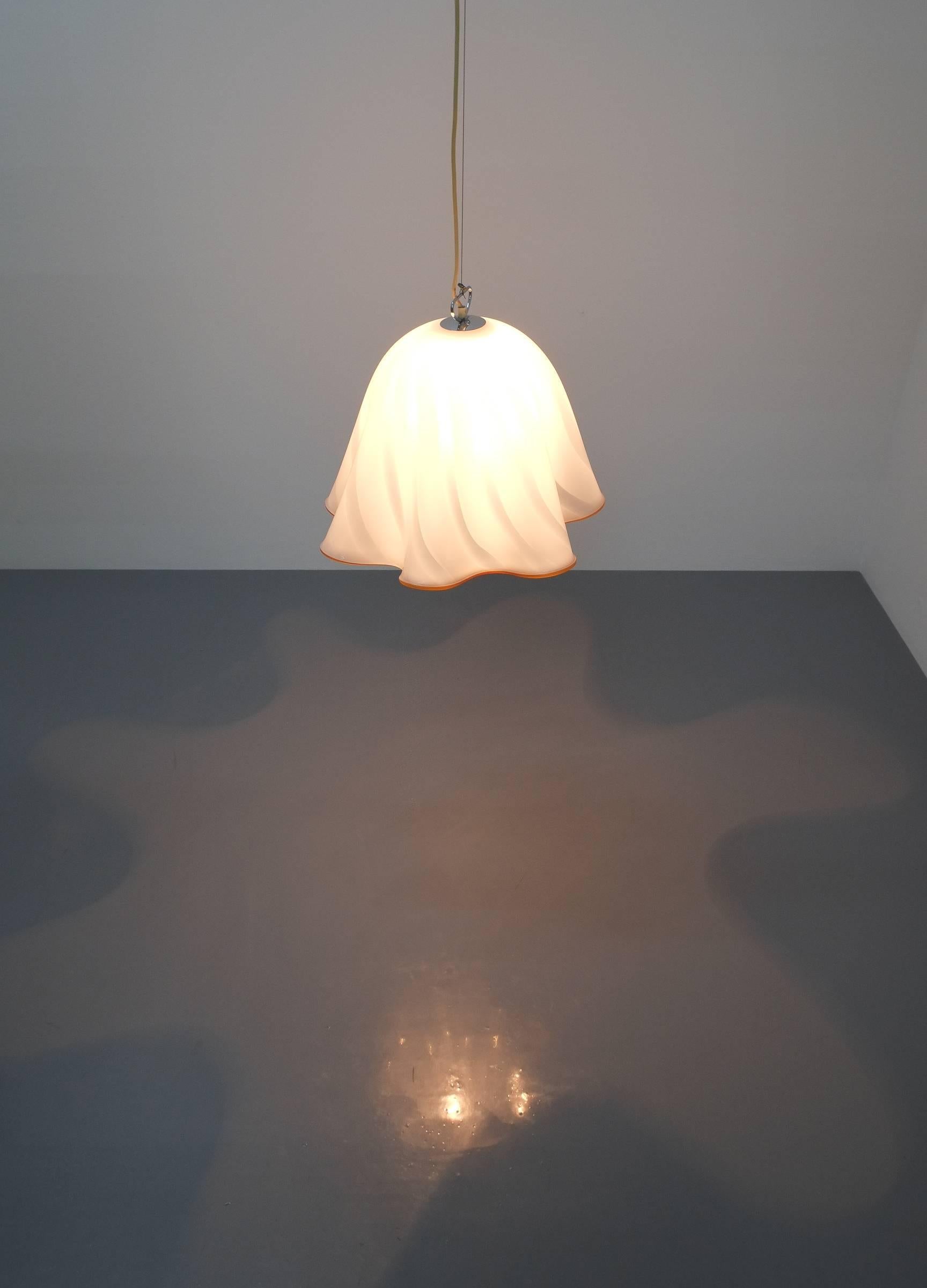 J.T Kalmar Fazzoletto White Glass Pendant Lamp, Austria, circa 1970 In Good Condition In Vienna, AT