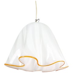 J.T Kalmar Fazzoletto White Glass Pendant Lamp, Austria, circa 1970