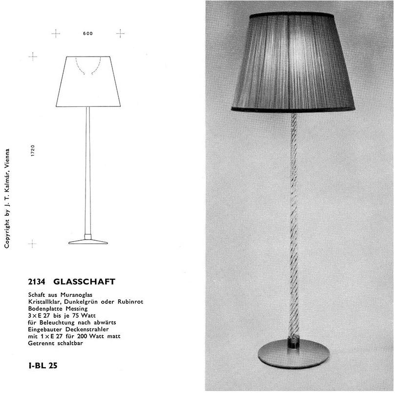 J.T. Kalmar Floor Lamp, Brass Emerald Green Murano Glass, 1960 For Sale 3