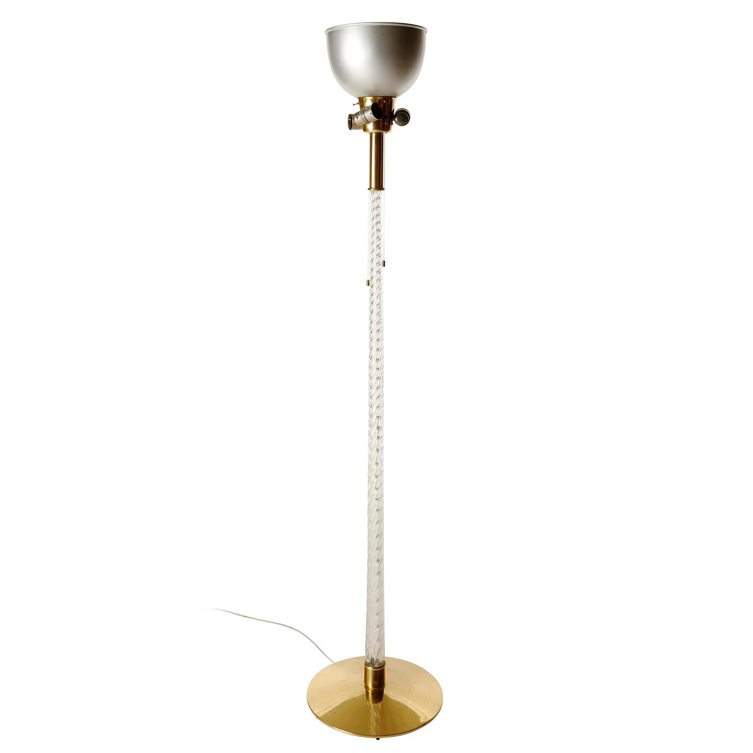 Mid-Century Modern J.T. Kalmar Floor Lamp, Brass Venini Glass Rod Stand, 1960s, 1 of 2 Lamps For Sale