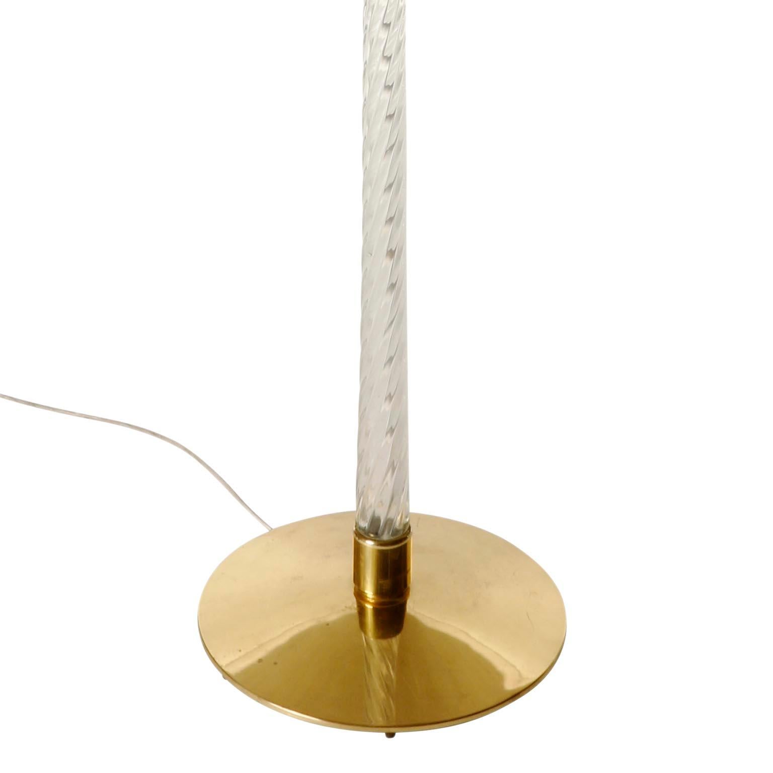 Mid-20th Century J.T. Kalmar Floor Lamp, Brass Venini Glass Rod Stand, 1960s, 1 of 2 Lamps For Sale