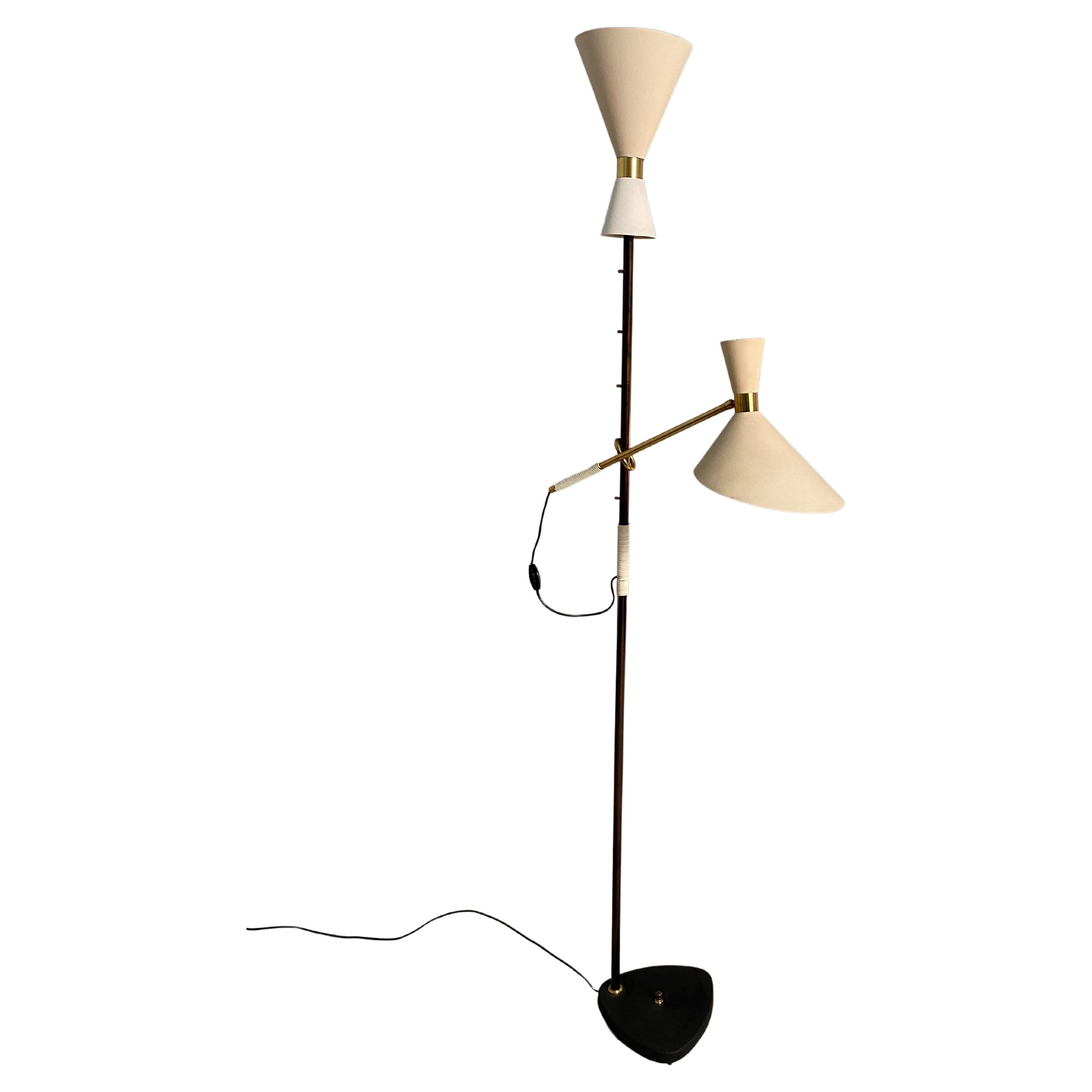 J.T. Kalmar Floor Lamp, Mod. Pelikan 'N. 2097', Metal and Brass, Austria, '50s